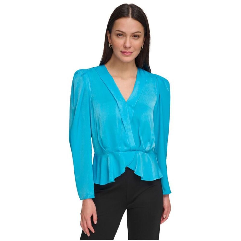 DKNY Womens Surplice Peplum Top Shell Blouse, , M, DM